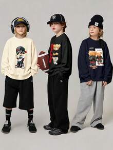 Big Boys Minimalist Casual Game Print Crew Neck Sweatshirt, Comfortable Autumn/Winter Top - Multicolor - View 1