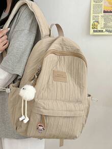 Korean Style Large Capacity Backpack For Students, Lightweight Nylon School Bag, Minimalist Solid Color Casual Bookbag, Shoulder Bag For Daily Travel - Multicolor - View 8