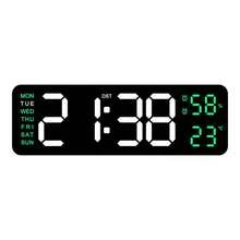 USB Powered 9 Inch Large Digital Wall Clock Temperature Humidity Week Display 4 Level Manual Brightness Adjustment Auto Dimmable Snooze Table Clock 12/24H Electronic LED Alarm Clock ---Without Battery And Plug - one-size - View 14