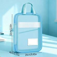 HUAJIE 1pc A4 Mesh File Bag With Handle, Large Capacity Zipper Student Book Storage Bag, With Name Tag, Multi-Functional School Office Document Organizer Bag - Single Piece - View 13