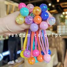12pcs Candy Color Round Ball Elastic Hair Ties With Glitter Iridescent Beads, Colorful Candy Bead Ponytail Hair Ropes, Sweet Daily School Hair Accessories, Birthday, Holiday Party Gift - Multicolor - View 10