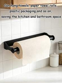 Multifunctional Wall-Mounted Paper Towel Holder, Available In Long And Short Sizes, Under-Cabinet Hanging Rack, Suitable For Kitchen Paper Towels And Bath Towels, Universal Storage Organizer For Kitchen Countertop And Bathroom Sink Space - Multicolor - View 5