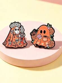 1 buah/2 buah Bros Wanita Hantu Bunga Kartun Lucu, Pin Dekoratif untuk Tas & Pakaian, Hadiah Liburan - MultiWarna - View 5