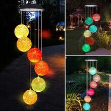 1pc Color-Changing Solar Wind Chime Light, Crystal Ball Hanging Wind Chime Lamp, Outdoor Solar LED Garden Decor, Auto-Charging Colorful Wind-Powered Rotating Light, Suitable For Yard, Patio, Lawn, Garden, Porch, Balcony And Holiday Decoration - Round - View 2