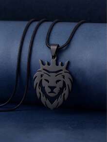 Hollow Crown Lion Head Pendant, Men's Jewelry, Suitable For Daily And Punk Outfits, Birthday And Anniversary Gift For Men, Wear-Resistant And Durable - Black - View 7