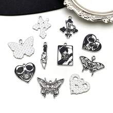 3/10pcs Halloween Gothic Enamel Charms Skull Moth Butterfly Snake Cross Poker Card Pendant For DIY Bracelet Necklace Jewelry Making Findings - Black - View 3
