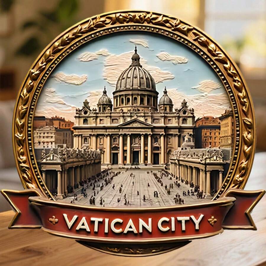 Quảng trường và Vương cung thánh đường Thánh Phêrô tại Vatican trong vòng nguyệt quế vàng, nơi đức tin gặp gỡ vẻ uy nghiêm vĩnh cửu, vật kỷ niệm cho mọi bề mặt kim loại trong nhà - A - Xem 1