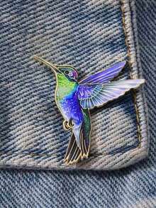 2pcs Cute Colorful Hummingbird Enamel Brooches, Fashion Decorative Brooch Accessories, Collar Bag Badge Accessories Gift, Suitable For Women's Daily Wear, Also Can Be Given As A Gift To Friends - Green - View 3