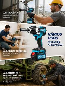 Chave de Impacto MTG 88V Sem Fio Brushless, Ferramenta Elétrica de Alto Torque 1/2", com 2 Baterias, Caixa de Transporte, Carregador e Acessórios para Parafusos e Manutenção Automotiva - Azul - Visão 9