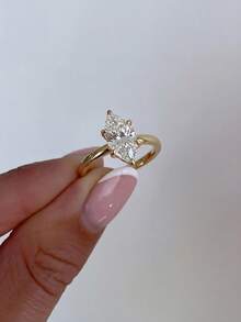 1件 1/2/3克拉閃亮橢圓形訂婚戒指/婚戒，女士承諾戒指/永恆戒指，精緻珠寶禮物 - 金色 - 查看 4