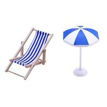 Dollhouse Decoration, Dollhouse Mini Parasol + Beach Lounge Chair Model Ornament, Micro Landscape Beach Seaside Scene Model, DIY Creative Ornament, Collection Gift For Hobbyists And Enthusiasts - Blue Sun Umbrella + Blue Beach Chair - View 9