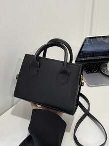 Solid Color PU Handbag Minimalist Casual Small Square Bag Commute Mini Shoulder Bag Fashion Crossbody Bag For Outings - Black - View 7
