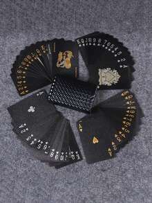 1 Set 54 Stücke bunte Schwarz & Gold Spielkarten, wasserdichte Mehrspieler-Spielkarten-Set, magische Verpackung, Hochzeitsfeier Geburtstag Feiertag Brettspiel Geschenk Sammlung - Verschiedenfarbig - Übersicht 1