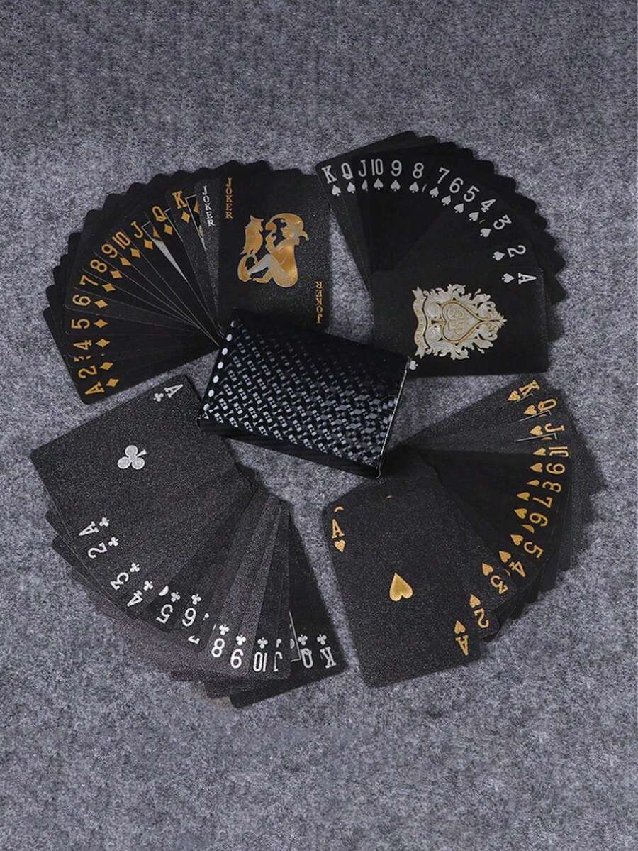 1 Set 54 Stücke bunte Schwarz & Gold Spielkarten, wasserdichte Mehrspieler-Spielkarten-Set, magische Verpackung, Hochzeitsfeier Geburtstag Feiertag Brettspiel Geschenk Sammlung - Verschiedenfarbig - Übersicht 1