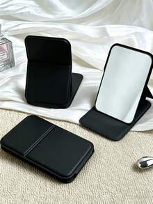 New Minimalist Mini Foldable Portable Makeup Mirror, Pink/Green/White/Black, With Stand Design; Suitable For Travel And Daily Use; Minimalist Style Rectangular Desktop Foldable Makeup Mirror, A Must-Have For Returning To School - Multicolor - View 5