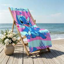 Disney Handuk Pantai Kartun Stitch & Angel, Handuk Mandi Mikrofiber Cepat Kering dengan Motif Bunga Digital Merah Muda, Handuk Besar untuk Berenang dan Pantai - MultiWarna - View 5