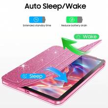 透明星空亮片三折保護殼，相容 iPad 第 10 代 10.9 吋與第 11 代 (A16)，自動休眠/喚醒，純色平板保護套附支架 - 紫色 - 查看 4