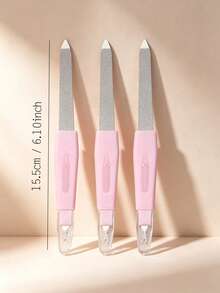 Pink Dual-Ended Nail File 3 Pieces Set, Multi-Function Nail Care Polishing And Buffing, Manicure Tool, Travel Essential, Back To School Must-Have, Bedroom Vanity Practical, Affordable Good, Holiday Essential, Gift For Women - Multicolor - View 5