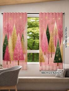 2 piezas de cortinas decorativas con tema navideño, patrón de árbol de Navidad rosa, adecuadas para decoración del hogar, decoración de ventanas, decoración de ambiente navideño para el hogar - Multicolor - Ver 12