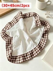 2/6/12pcs Ruffle Edge Color Block Small Checkered Fabric Cover Cloth, Multi-Purpose Lightweight Napkin Placemat, Suitable For Covering Small Appliances, Decorating Tabletop, Applicable For Afternoon Tea, Western Restaurant, Kitchen, Coffee Shop, Wedding Party - Brown - View 12