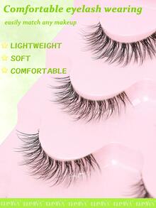 5/7 Pairs Natural Long Curly Voluminous Transparent Stem Cross-Style Fish Tail False Eyelashes 3D Effect, Natural Short Style - Black - View 4