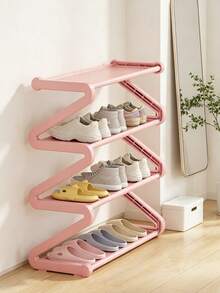 Z-Shaped Plastic Shoe Rack Floor-Standing Storage Rack Multi-Functional Large Capacity Easy Assembly Storage Rack Home Dormitory Essential Space Saving Suitable For Living Room Bedroom - Multicolor - View 2
