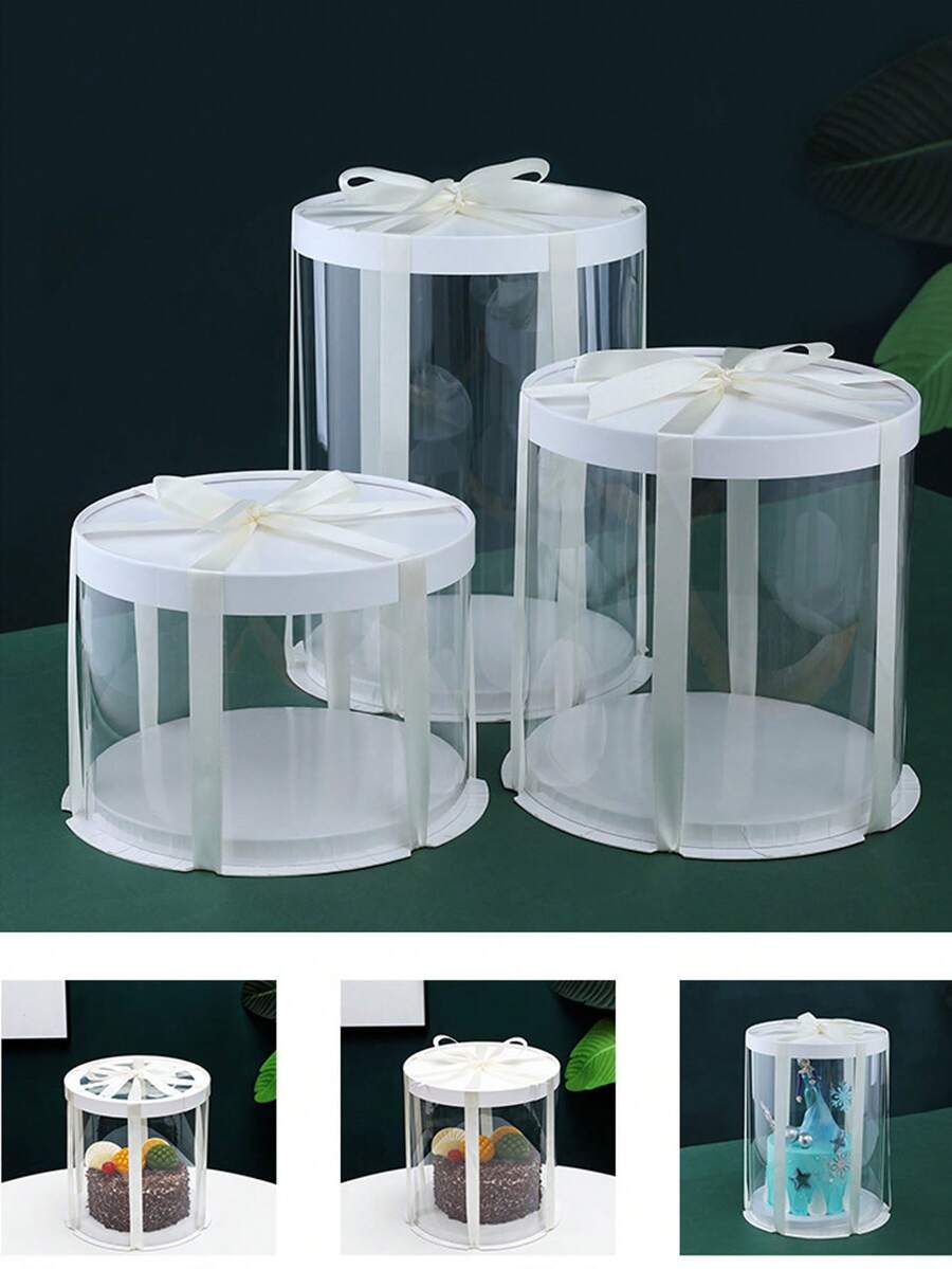 1 Set White Transparent Round Gift Storage Box, Packaging Box, (Includes 1 Random Ribbon), Birthday Party, Wedding, Bouquet, Collection Decoration, Christmas, Mother's Day, Thanksgiving, Men's 18th Birthday Gift