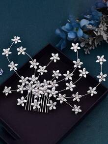 1pc Exquisite Charming Baby's Breath Flower Shaped Handmade Hair Comb Hair Accessory Fashionable Women's Hair Ornament - Silver - View 7