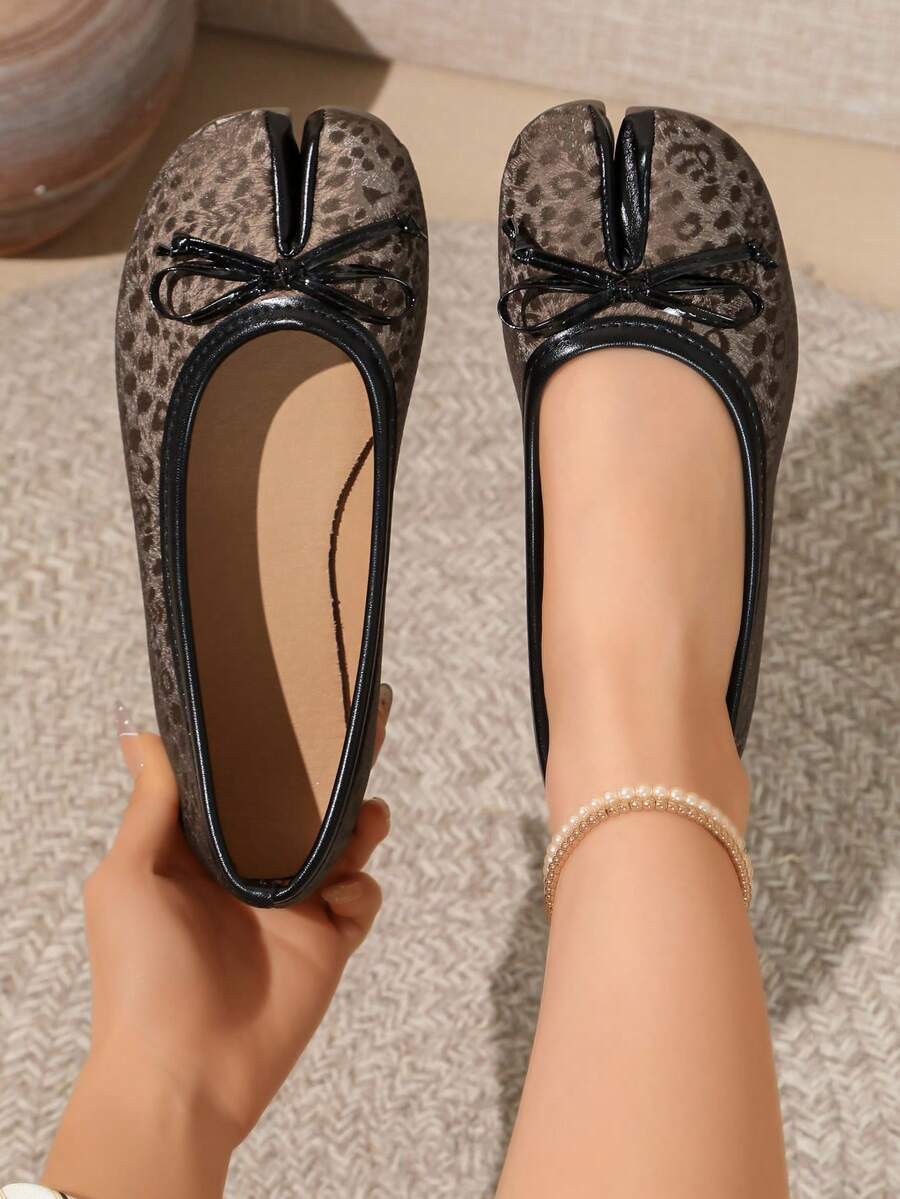 2026 New Bowknot Shallow Square Toe Chunky Heel Flat Slip-On Casual Comfortable Soft Sole Women's Shoes - Light Grey - View 1
