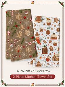 2pcs Christmas Gingerbread Man Cake Pattern Kitchen Towels, Soft Polyester Dish Cloths, Suitable For Kitchen Decor, Kitchen Cleaning, Holiday Party Decoration, Kitchen Bathroom Supplies Home Essentials, Home Decor, Housewarming Gift - Multicolor - View 8