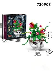 790片哥德式恐怖骷髏玫瑰花束積木植物 DIY 3D組裝模型裝飾品 生日禮物 萬聖節聖誕禮物 - 彩色 - 查看 10