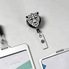 1PC/2pcs/4pcs Rhinestone Leopard Head Retractable Badge Reel Keychain, Adjustable Length, Hard Shell ID Holder Clip For Bus Card, ID Card, Work Badge, Student ID, Exhibition Pass, Event Party ID Card Holder - Leopard Head - View 6