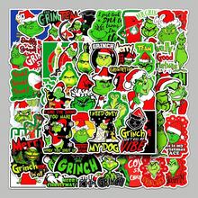 Panini 52pcs Green Monster Grinch Cartoon Stickers, Christmas Fun Waterproof PVC Decals, Suitable For Christmas Party Favors, Handmade DIY Crafts, Student Rewards, Holiday Gifts - A - View 2