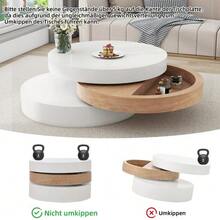 N625P300077W Cylindrical Coffee Table, 360° Rotating Top Surface, Rotating Living Room Table, Three-Tier Sofa Table, 3 Storage Surfaces, Recommended Total Load Capacity 30 Kg, Willow Wood With Storage Space - White + Natural - View 3