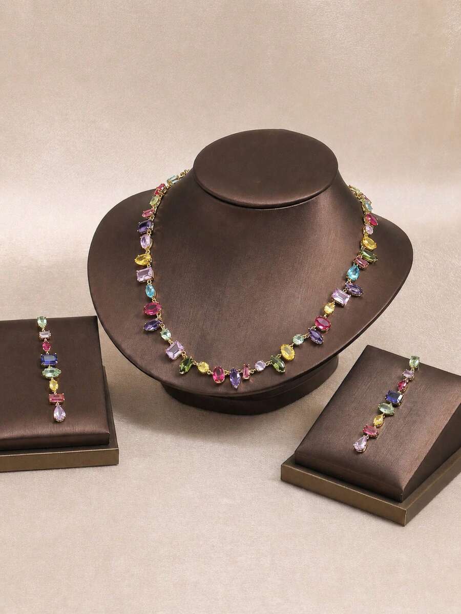 rakol 3pcs/Set Gelang & Anting Tusuk Geometris Warna-warni Minimalis Lucu untuk Wanita, Pemakaian Sehari-hari, Hadiah untuk Teman - Mengatur - View 1