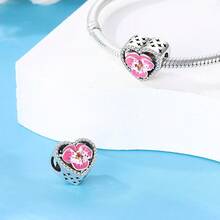 1pc Romantic Floral 925 Sterling Silver Colorful Butterfly Flower Heart Pendant Bead, Women's DIY Bracelet Spacer, Delicate Spring Jewelry Gift - Multicolor - View 9