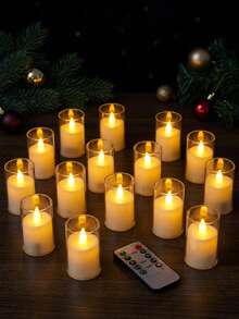 6/12/24pcs Flickering Flameless Candles With Timer And Remote Control, Battery Operated LED Wishing Candles, Smokeless And Odorless, Suitable For Christmas, Halloween, Valentine's Day, Proposal, Wedding, Party, Gift Giving - Transparent-warm Light - View 4