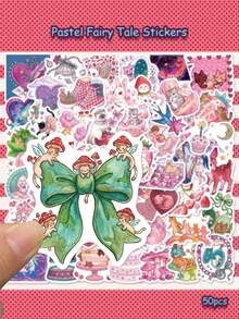 Pastel Fairy Tale Stickers 50Pcs, PVC Decorative Stickers For Laptop, Luggage, Skateboard, Fridge, Phone Case, Guitar, Gift Box Wrapping - Multicolor - View 4