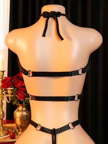 Hollow Out Strappy Uniform Set Women's Sheer Mesh Lingerie - Black - View 5