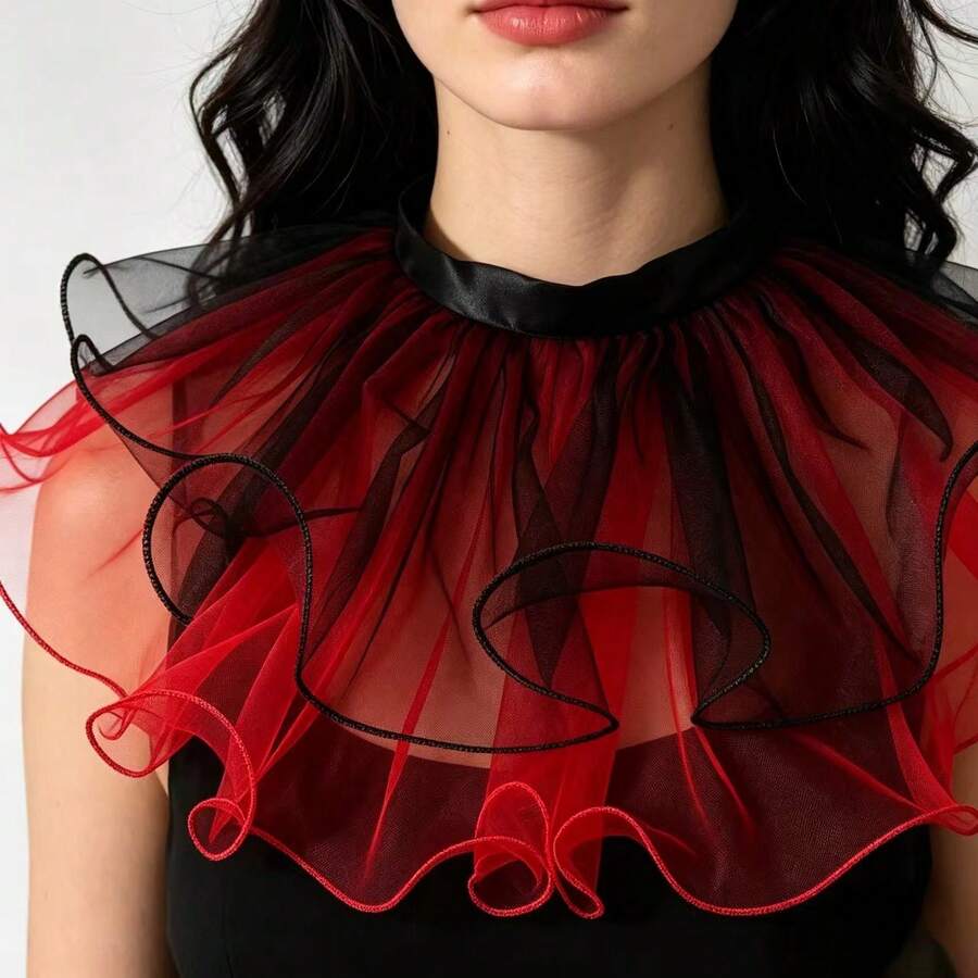 1pc Contrast Color Organza Detachable Collar, Court Style Ruffle Design, Party Halloween Easter Clown Costume Accessory