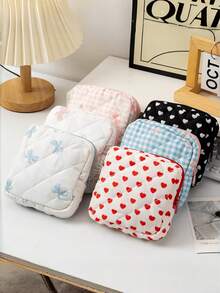 Soft Comfortable Cute Embroidered Sanitary Pad Storage Bag, Period Storage Bag, Makeup Bag, Beach Bag - Simple & Fashionable, Suitable For Storing Makeup Tools, Lipstick, Sanitary Pads, Tampons, Glasses And Other Travel Essentials - Multicolor - View 1