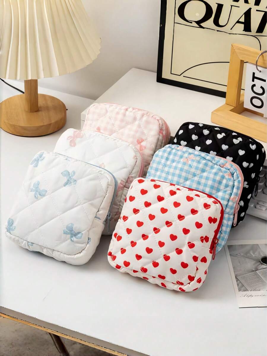 Soft Comfortable Cute Embroidered Sanitary Pad Storage Bag, Period Storage Bag, Makeup Bag, Beach Bag - Simple & Fashionable, Suitable For Storing Makeup Tools, Lipstick, Sanitary Pads, Tampons, Glasses And Other Travel Essentials - Multicolor - View 1