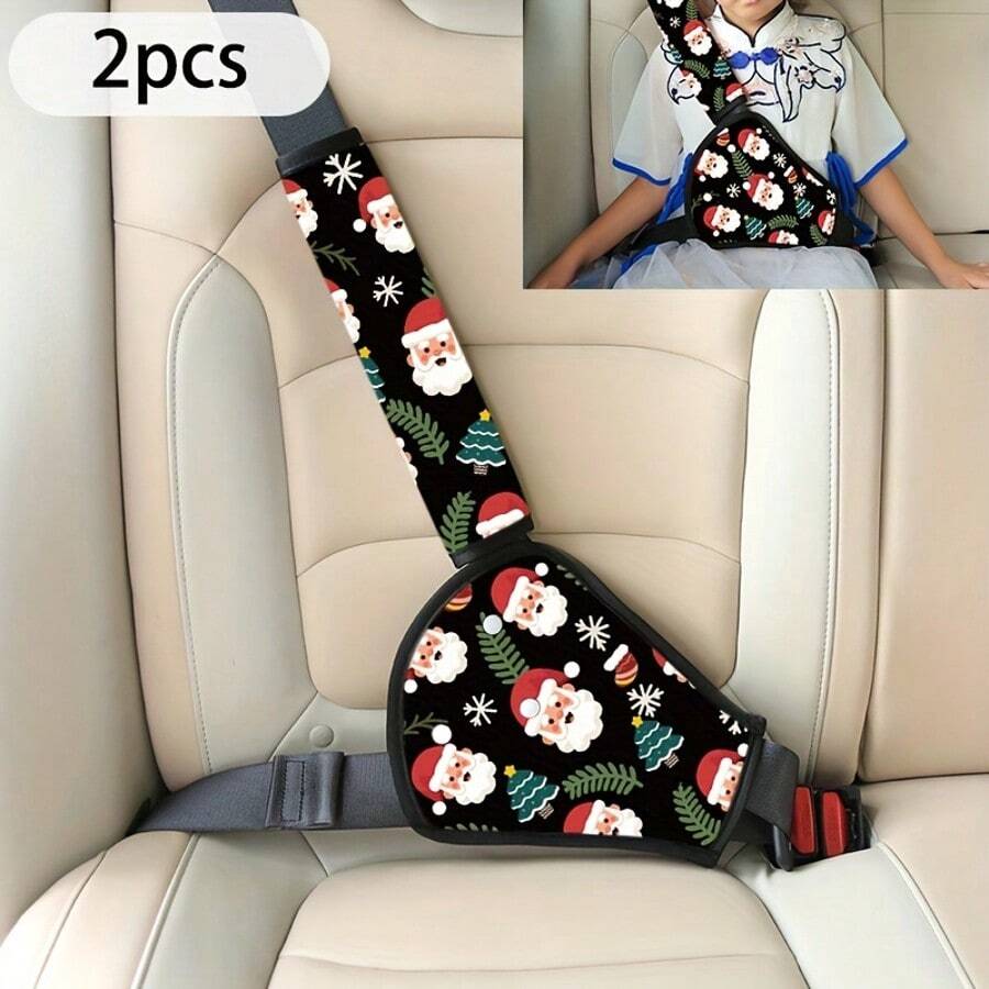 2件組聖誕老人圖案汽車安全帶調整器與頸部保護墊,可愛可拆卸便攜式防窒息腹部與肩部護墊套組 - 彩色 - 查看 1