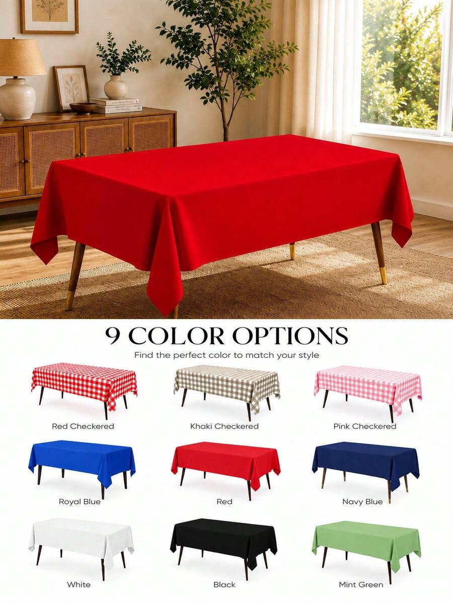 Thickened PEVA Rectangular Disposable Tablecloth, Waterproof And Oil-Resistant, Plaid And Solid Color Options, Suitable For Birthday Parties, Picnics, Weddings, Banquets, Home Dining Table Decoration, 9 Colors Available