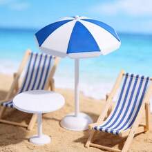 Dollhouse Decoration, Dollhouse Mini Parasol + Beach Lounge Chair Model Ornament, Micro Landscape Beach Seaside Scene Model, DIY Creative Ornament, Collection Gift For Hobbyists And Enthusiasts - Blue Sun Umbrella + Blue Beach Chair - View 4