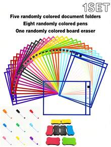 Reusable Large File Bag, 35.61cm Long, With Whiteboard Marker, Multiple Colors, Practical And Durable, Suitable For Teacher Teaching And Document Recording - A - View 11