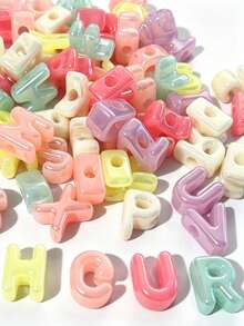 110pcs Mixed Random Rainbow Color UV Coated Acrylic Letter Beads, DIY Jewelry Making Bracelet Keychain Accessories - Multicolor - View 2