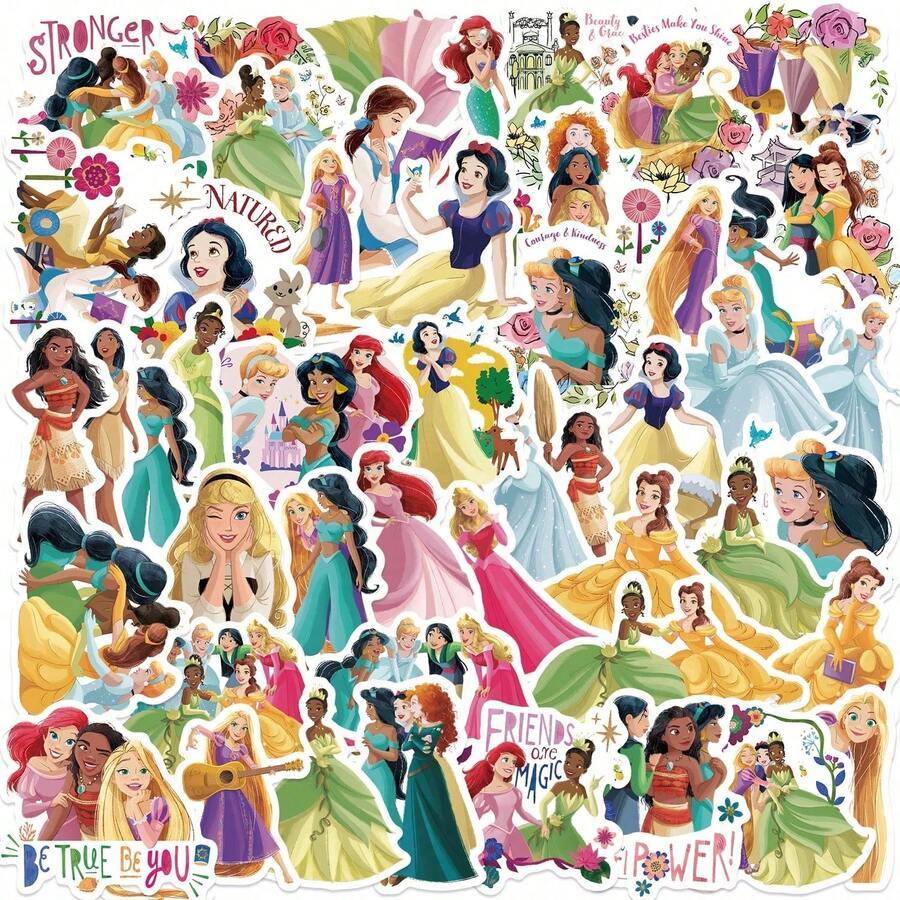 52pcsDisney Cute Cartoon Mixed Princess Stickers DIY Diary Notebook Computer Luggage Skateboard Graffiti Stickers Snow White Classic Stickers Phone Decoration Stickers Suitable For Scrapbook Photo Album School Supplies - Multicolor - View 1