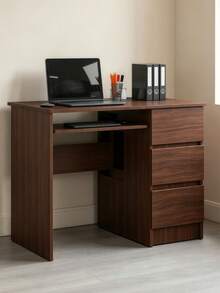 Sturdy Wooden Computer Desk With 3 Storage Drawers, Freestanding Home Office Writing Workstation With Pull-Out Keyboard Tray, Practical Study Desk For Bedroom, Study Room And Workplace, Free Table Foot Pads Included - Dark Walnut - View 3