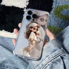 1件太空咖啡女孩圖案極簡個性化TPU防震全包手機殼，適用於Apple 17 16 15 14 13 12 11 Pro Max Air及系列 - 彩色 - 查看 2